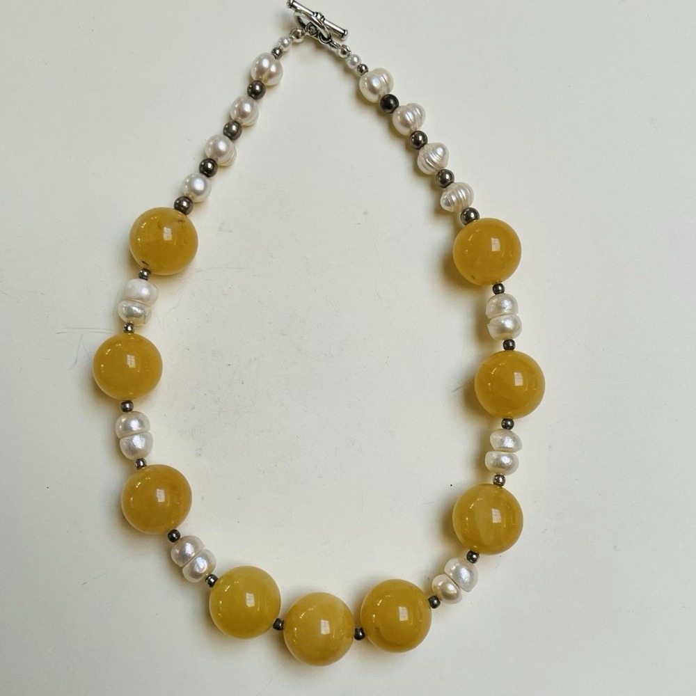 Butterscotch Amber Pearl Necklace Choker Statement Handmade Party Wedding